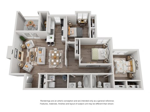 Floor plan for 3 beds, 2 baths, 1243 sqft